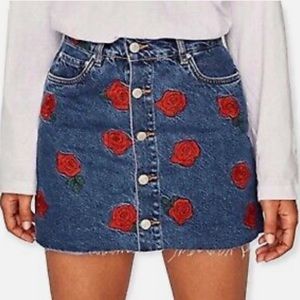 Zara Flower Embroidered Denim Skirt